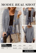 Dokotoo Womens Gray Chunky Cable Knit Casual Cardigan Solid Color Button Down Open Front Loose Sweater Outwear Size Large US 12-14 - Image 4